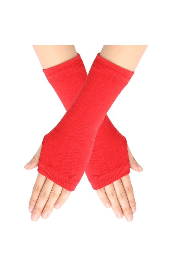 Fingerless Gloves for Women Wrist Fingerless Gloves with Thumb Hole Winter Warm Fingerless Gloves Stretchy Half Finger Gloves for Women Men-Red