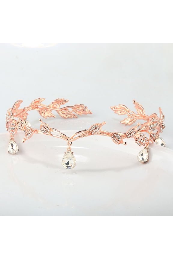 Goddess Tiara Crystal Rhinestone Crown Wedding Tiara Bride Bridesmaid Beaded Forehead Band Crystal Rhinestone Wedding Bridal Hair Accessories Tiara (Rose Gold)