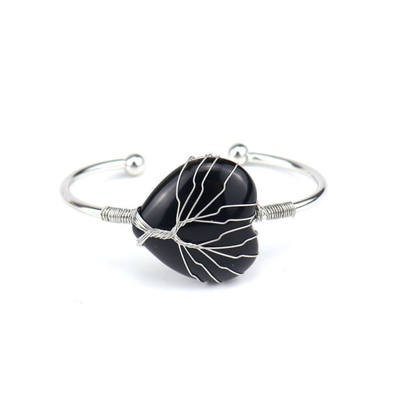 Nvzi -b Handmade Beaded Bracelet, Suitable for Men and Women, Handmade Copper Wire Wrapped Natural Stone Love Bracelet (Black+Silver)