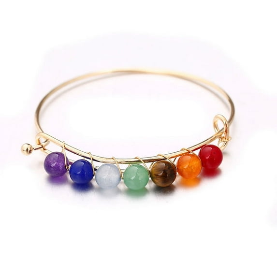 Nvzi -b Handmade Beaded Bracelet, Suitable for Men and Women, Handmade Twisted Natural Stone Seven Colored Stone Bracelet (A-style Gold)