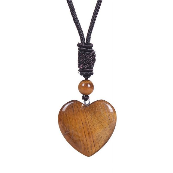 Nvzi -b Handmade Necklace Pendant Suitable for Men and Women, Vintage Natural Stone Necklace Handwoven Peach Heart Natural Stone Pendant Necklace (Brown)