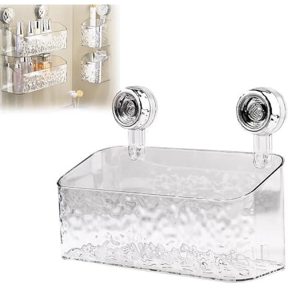 Nvzi -b Light Luxury Style Glacier Pattern Suction Cup Shelf, 2024 New Corner Shower Caddy, Suction Cup W029USl Mounted Shower Storage Rack for Bathroom, No Drilling, Large Capacity (Large,White)