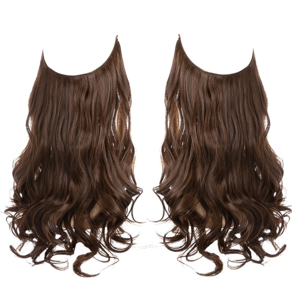 Nvzi -b Long Wavy Wig piece with Invisible Transparent Adjustable Size Fish Line Curly Hair Piece Hidden Secret Hairpiece for Women No Clip 18 Inch,Dark Auburn