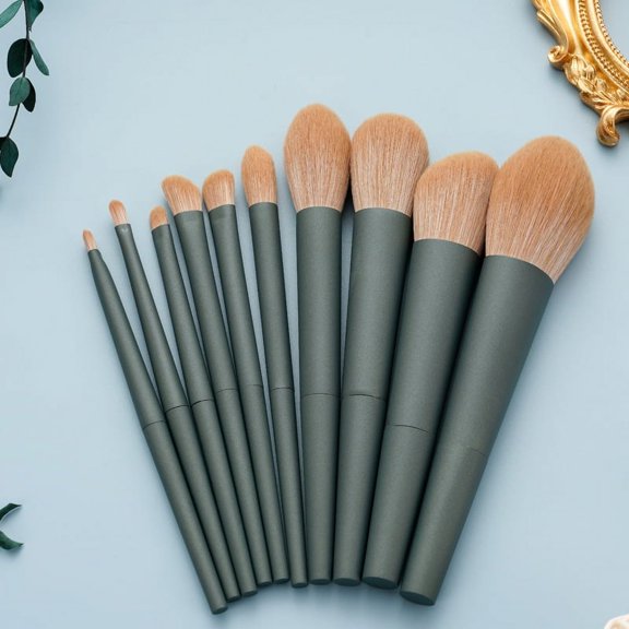Nvzi -b Makeup Brushes,Makeup Brush Set ,10 PCS Travel Make Up Brush Kit,Cosmetic Brushes for Face Foundation Blush Eye Shadow (Green)