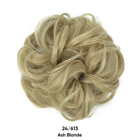 Nvzi -b Messy Bun Hair Piece Wavy Curly for Women Hair Bun Hair Piece with Elastic Band Scrunchies Stretchy Fluffy Chignon Ponytail Hairpieces Updos for Women,Ashe Blonde
