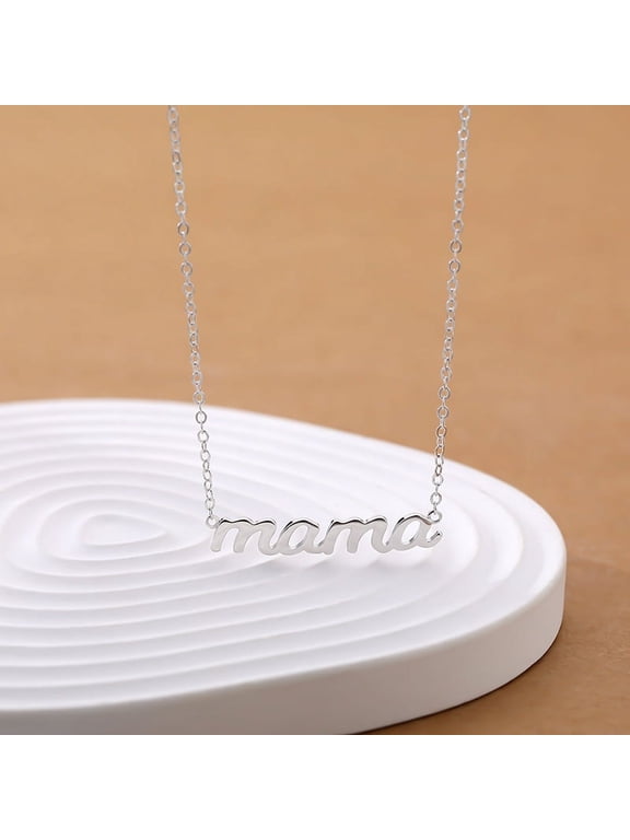 Mothers Day Gifts for Mom Necklaces for Mama Birthday Present for Mom Stainless Steel Letter NecklaceSilvery