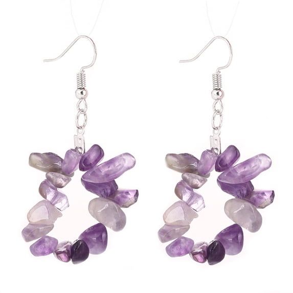 Nvzi -b Personalized Natural Stone Earrings, Irregular Natural Stone Beads Hanging Earrings (Purple)