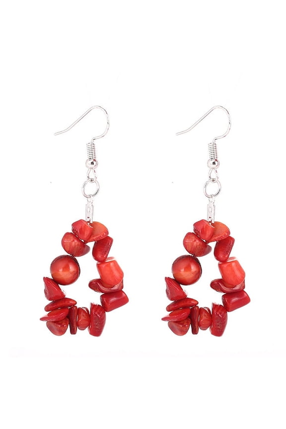 Personalized Natural Stone Earrings, Irregular Natural Stone Beads Hanging Earrings (Red)