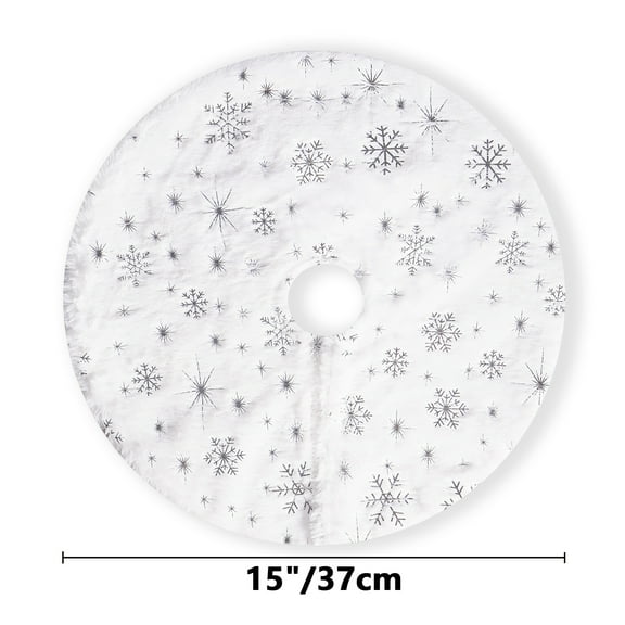 Nvzi -b Plush Christmas Tree Skirts, 30 inches Luxury Snowy White Faux Fur Xmas Tree Base Cover Mat with Snowflakes for Xmas New Year Home Party Decorations15.3inSilvery