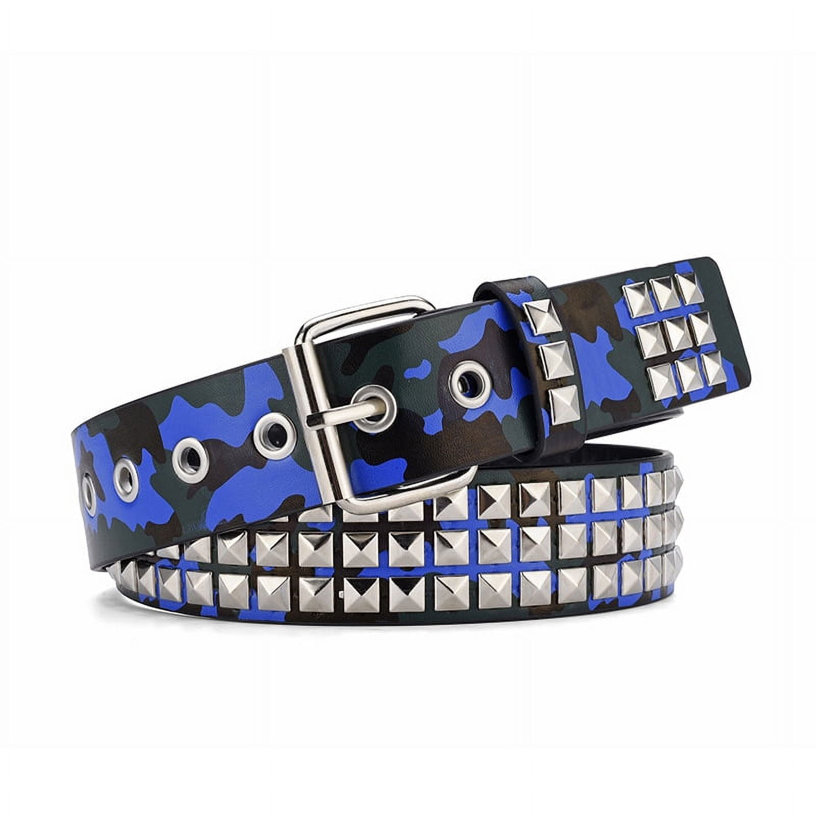 Pyramid Studded Leather Belt Womens Small Navy Blue Silver Pyramid Punk Rock Blue Pyramid Studded Leather Belt Punk – shop.AxeDr.com main image 2