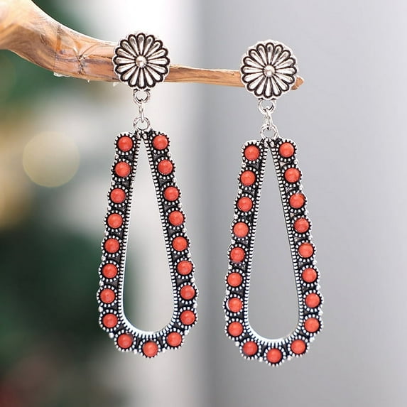 Nvzi -b Retro New Unique Design Style Dangle Drop Earrings for Women Ethnic Bohemian Vintage Jewelry （Red）