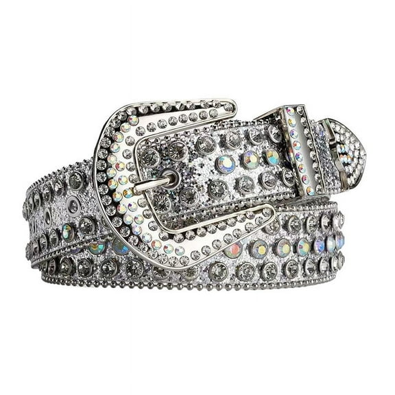 Nvzi -b Rhinestone Belts for Women, Diamond Belt Bling Belts for Women with Sequin Western Cowboy Belts for Jeans (White AB)