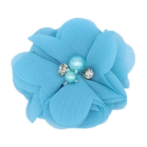 Nvzi -b Rhinestone Chiffon Flowers, 10 Pcs Fabric Ribbon Bows for Headbands, Crafts, Party Decorations,Blue