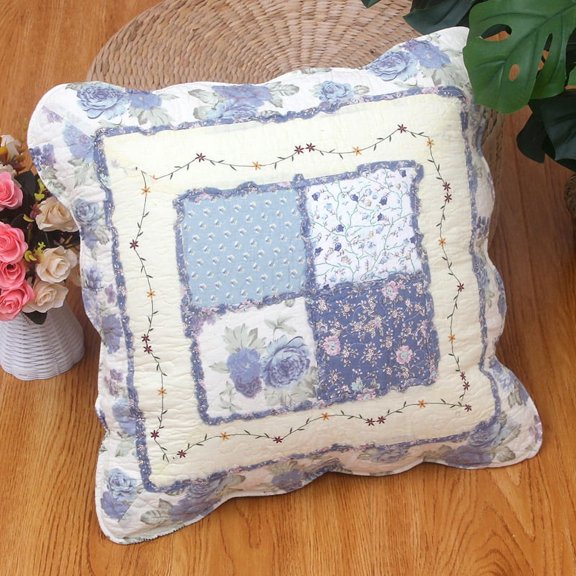 Nvzi -b Set of 2 Quilted 100% Cotton Boho Throw Pillow Covers 18" x 18" Farmhouse Country Floral Patchwork Decorative Cushion Cover, Patchwork Flower U