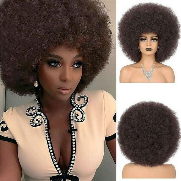 Nvzi -b Soft Wig 70s For Women Kinky Curly Hair Wigs With Bangs Natural Looking Short Curly Wig Puff Wig Synthetic Hair Wig For Daily Party UseBlack Brown