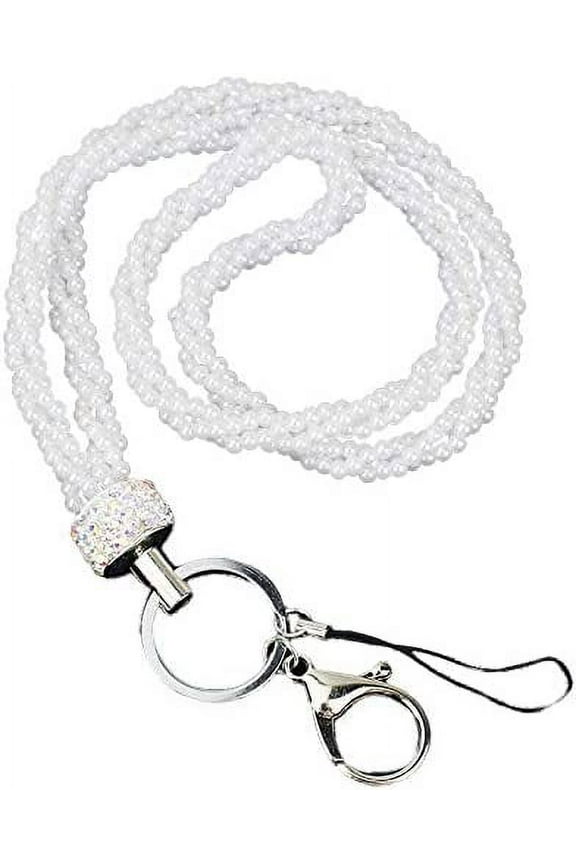 Super Fashion Imitation Pearl Beaded Badge ID Necklace Lanyard for Women (White)