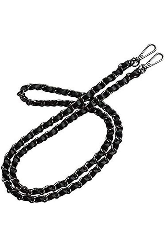 Synthetic Leather Metal Chain Genuine Replacement Interchangeable Shoulder Bag Strap Bag Accessories (Black + Black)