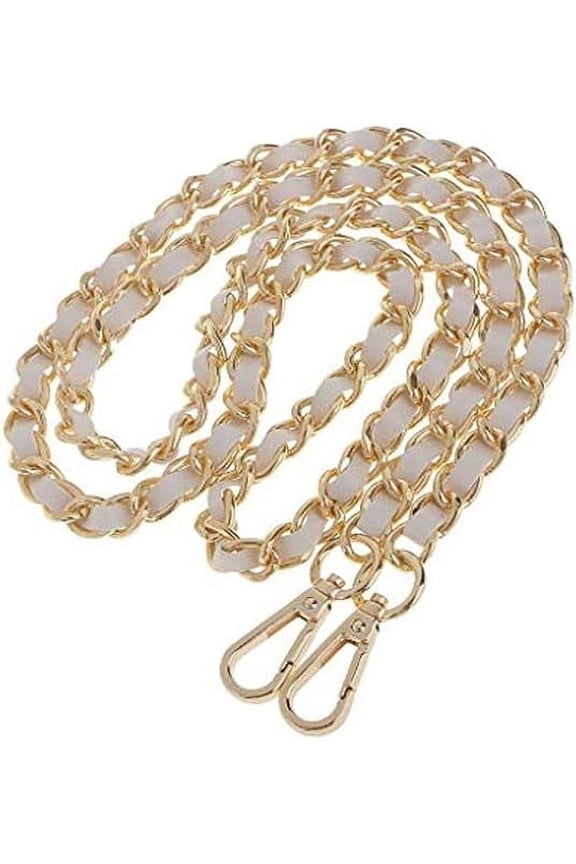Synthetic Leather Metal Chain Genuine Replacement Interchangeable Shoulder Bag Strap Bag Accessories (Gold+White)