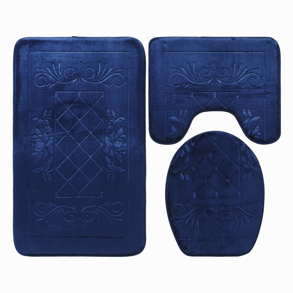 Nvzi -b Three-piece setLuxury Bathroom Rug Mat, Extra Soft and Absorbent Microfiber Bath Rugs, Non-Slip Plush Shaggy Bath Carpet, Machine Wash Dry, Bath Mats for Bathroom Floor,Navy blue