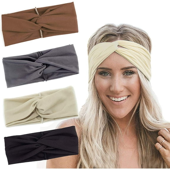 Nvzi -b Turban Headbands for Women Twisted Boho Headwrap Yoga Workout Sport Thick Head Bands(4 pack)