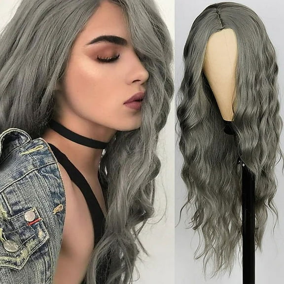 Nvzi -b Wavy Wig No Bangs Middle Parted Cosplay Hair for Daily Party(25.6in,A41)