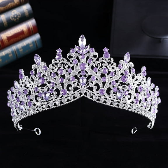 Nvzi -b Wedding Tiara for Bride Princess Tiara Headband Bridal Crown,Crystal Rhinestone Hair Jewelry Decor for Queen Girl Bride Birthday Prom Wedding Pageant Halloween Costume Party(Purple)