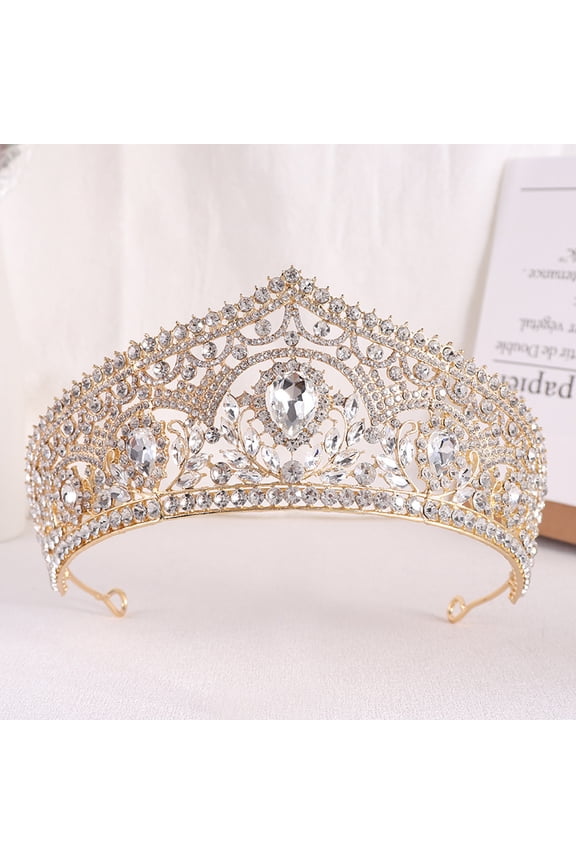 Wedding Tiara for Bride Princess Tiara Headband Bridal Crown,Crystal Rhinestone Hair Jewelry Decor for Queen Girl Bride Birthday Prom Wedding Pageant Halloween Costume Party(Gold+White)