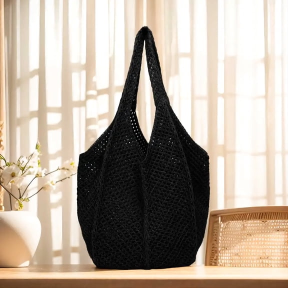 Nvzi -b Women's Woven Shoulder Bag Woven Tote Bag and Cosmetic Bag,Summer Beach Weaving Chic Woven Tote Handbags Shoulder Bags 19.69*12.2inch (Black)