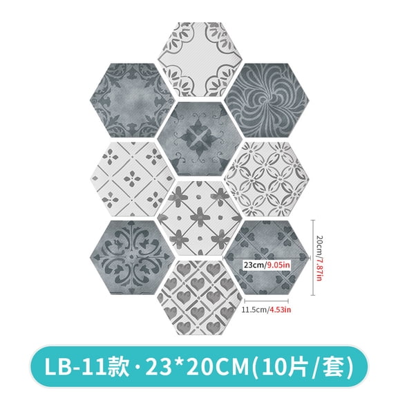 Nvzi -b ceramic tile sticker hexagonal flower tile sticker self-adhesive household wear-resistant waterproof bathroom floor sticker home decoration -20 pieces, gray
