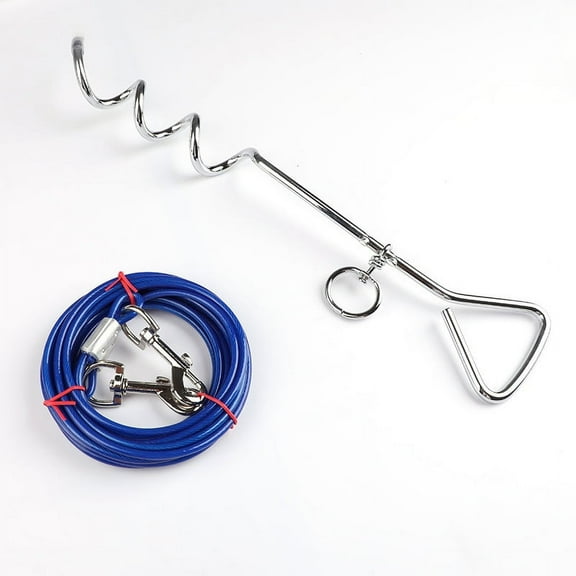 Nvzi -b dog leash and wooden stake set, suitable for large dogs in yards, outdoor dog ground anchor, used for yard camping, parks, beaches (blue)