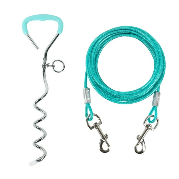 Nvzi -b dog leash and wooden stake set with green handle, suitable for large dogs in yards, outdoor dog ground anchor, used for yard camping, parks, beaches (green)