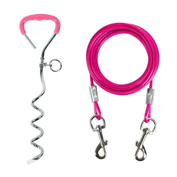 Nvzi -b dog leash and wooden stake set with pink handle, suitable for yard and outdoor dog ground anchor for large dogs, used for yard camping, park, beach (pink)