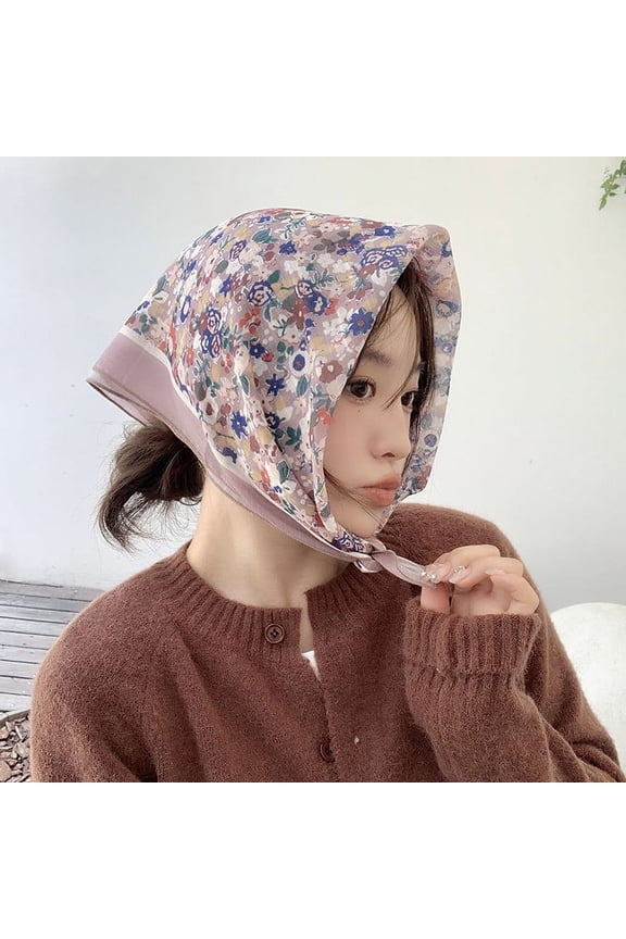 elegant and personalized scarf, rural art cotton and linen small square scarf, spring and autumn matching shirt, summer shading and sun protection headband scarf (light purple)