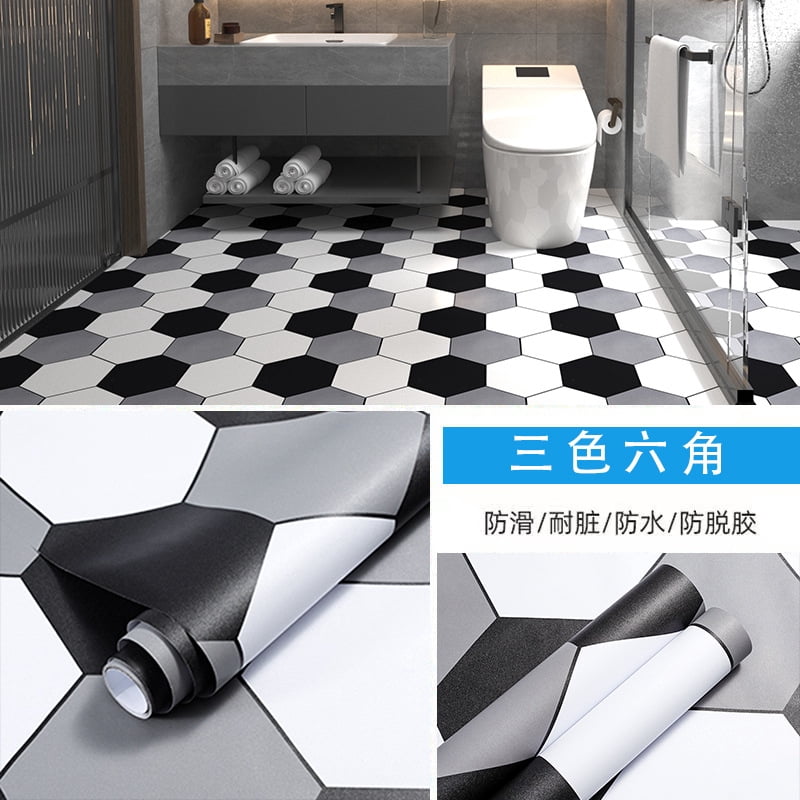 Nvzi -b floor and wall stickers, self-adhesive, thickened, waterproof, wear-resistant, anti slip, bathroom floor stickers, refurbished wallpaper (gray, 10 meters)
