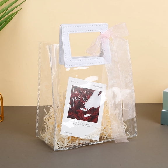 Nvzi -b gift, flowers, gift box packaging bag, transparent PVC handbag, wedding companion gift bag, June 1st gift bag (white small handle, extra small size)