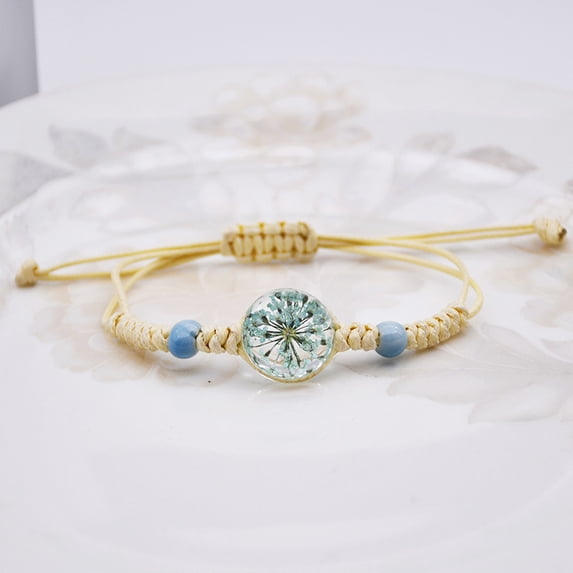 Nvzi -b handmade beaded bracelet, suitable for both men and women, transparent crystal life tree stem flower woven rope bracelet with stretchable bracelet (light blue)