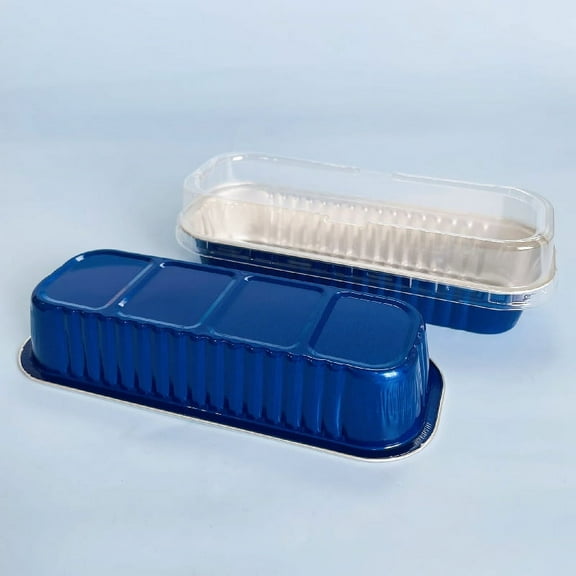Nvzi -b mini bread tray with plastic cover, 100 pieces, 6.8 oz, rectangular aluminum foil baking tray - navy blue