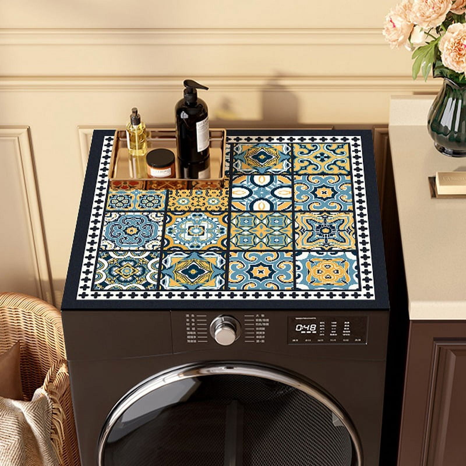 Nvzi -b washing machine dryer leather dust mat, used for top creative washing machine dust mat, quick drying water absorbing mat, kitchen laundry room top protective mat ( 23.6*23.6in,A17)