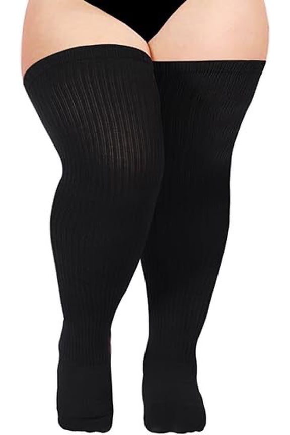 black stretch plus size socks -1 pair, full size thigh socks, knitted cotton extra long knee pads, comfortable and warm, suitable for all seasons