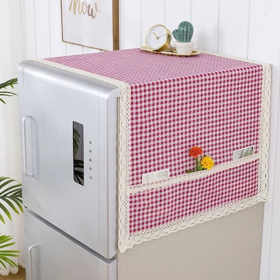 Nvzi-c 1 new product cotton linen fabric refrigerator cover cloth, home appliance refrigerator cover cloth with storage bag dust cover 120 * 55cm style 7-red