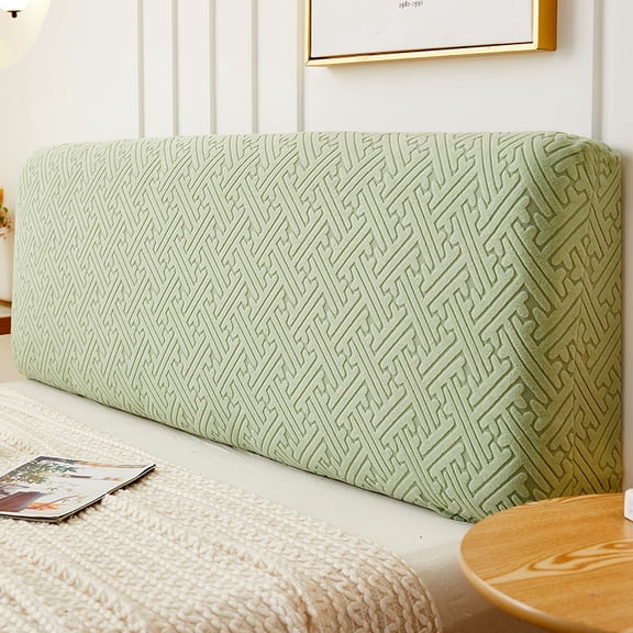 Nvzi-c 1 piece simple solid color plush elastic headboard cover soft bag headboard backrest cushion dust cover all inclusive universal headboard cover 1.5m long (light green)