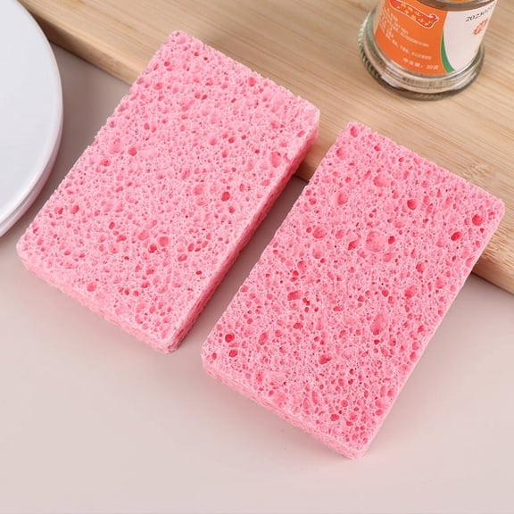 Nvzi-c 10 pieces natural wood pulp cotton sponge, pink thick kitchen cleaning and dishwashing sponge, absorbent wood pulp sponge, scouring pad 11 * 7 * 1.5cm
