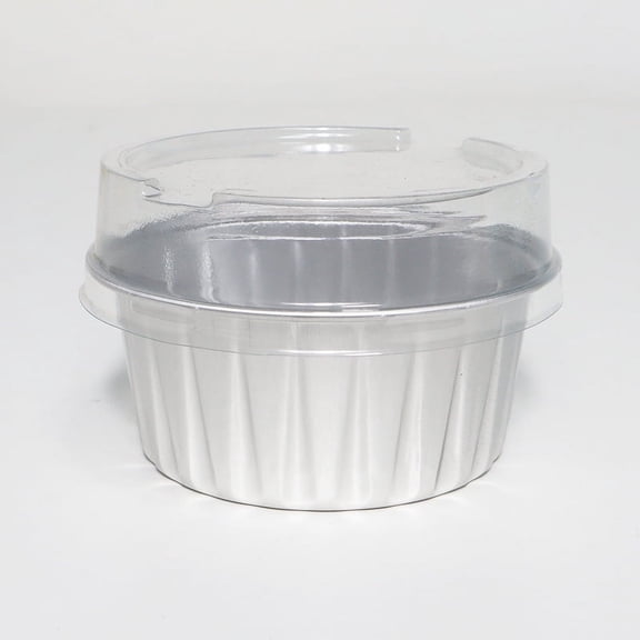 Nvzi-c 100 Pack Mini Disposable Cake Pans, Aluminum Foil Circular Baking Cups, 3.3x3.3 Small Baking Cake Tins Cup Cake Containers with Lids for Individual Cakes (Silvery)