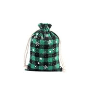 Nvzi-c 10pcs Christmas Drawstring Bags with Snowflake Pattern Buffalo Plaid Favor Bags Linen Cloth Gift Treat Bag for Christmas Birthday Party (3.93 x 5.51Inch,Green A)