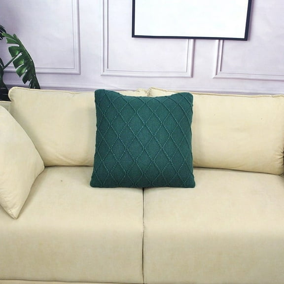 Nvzi-c 1Pcs Vintage diamond check knitted pillow case Green printing, colorful pillowcase, light up your bedroom scenery 17.72x17.72inch(Dark green)