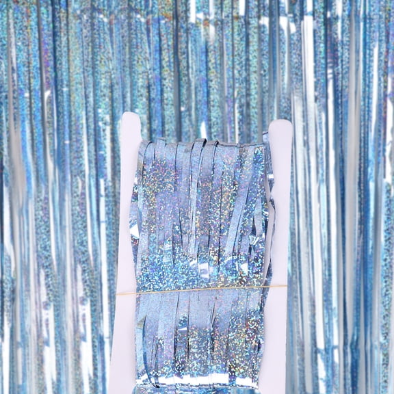 Nvzi-c 2 Pack 3.28x9.84 Feet Silver Foil Fringe Backdrop Curtains, Tinsel Streamers Birthday Party Decorations, Fringe Backdrop for Graduation, Disco PartyBaby ShowerLight Blue