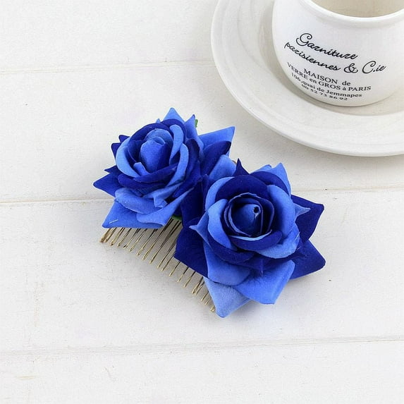 Nvzi-c 2 Pack Rose Flower Hair Combs, Women Wedding Hair Accessories, Flamenco Dancer (Dark Blue)