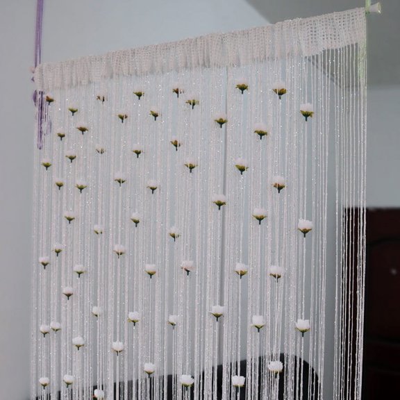 Nvzi-c 2 Pcs 39.37*110.24in Decorative Door String Curtain Flower Wall Panel Fringe Window Room Divider Blind for Wedding Coffee House Parts Door Divider Tassel Screen Decoration ，White ghost
