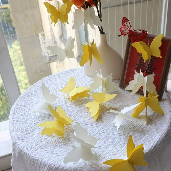 Nvzi-c 2 Pieces 3D Paper Butterfly Banner Hanging Decorative Garland for Wedding, Baby Shower, Birthday and Theme Decor, 118 Inches Long,Yellow