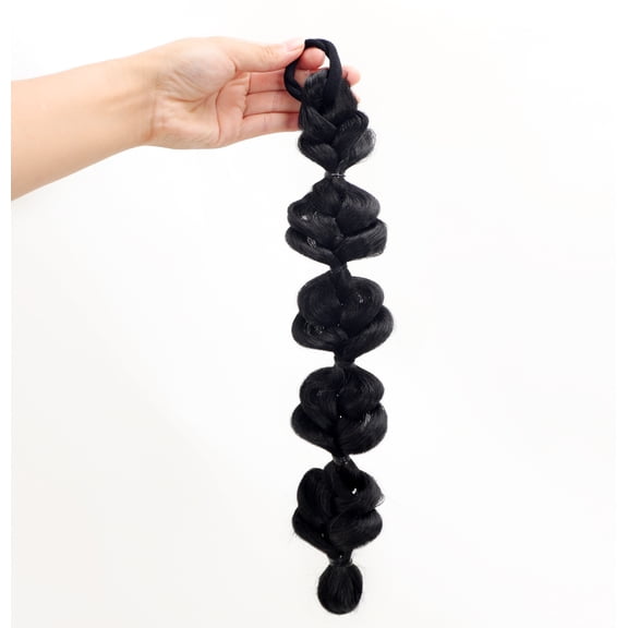 Nvzi-c 2Pcs Bubble Ponytail Wig Synthetic Braided Extensions with Hair Ties Hair Band Hairpieces for Women Girls DIY Daily Wear Hair Accessories Natural Black